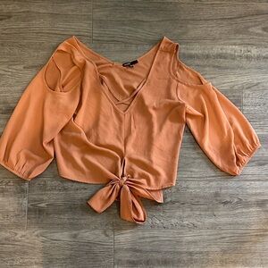Burnt orange crop top long sleeves with tie in front